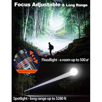 PHIXTON Rechargeable Flashlights High Lumens 10000 Super Bright Long Range 3280FT, Long Lasting 15H Powerful USB C LED Strong Flash Light High Powered, Heavy Duty, Zoomable, for Home Camping Gift