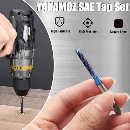 Yakamoz Spiral Flute Tap Set - 6Pcs SAE Tap Set Machine Tap Bits Screw Thread Tapping Tool for Metal, Wood, Plastic 6-32NC 8-32NC 10-24NC 10-32NC 12-24NC 1/4-20NC