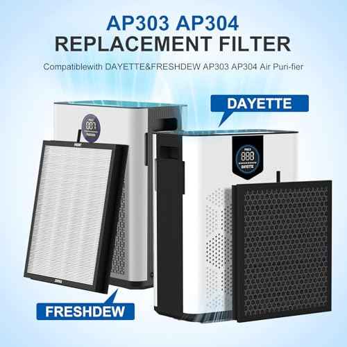AP303 AP304 Replacement Filters, Compatible with DAYETTE £¦ FRESHDEW Air Puri-fier AP303/AP304, 3-in-1 Filtration System Replacement Filters,4 Pack