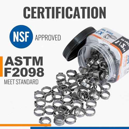 (60 Pack) SUNGATOR 1/2 Inch Pex Crimp Rings, Stainless Steel 1/2" Cinch Clamp Ring, Pex Clips for Tubing Pipes Connection, Single Ear Hose Clamp for Plumbers & DIY Users