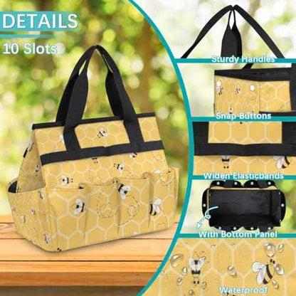 Honeycomb Garden Tool Bag Tote, Oxford Tool Bags Heavy Duty, Portable Gardening Tool Storage with Pockets & Handle,Multi-Pocket Tool Organizer Bag for Outdoor Garden Lawn Yard