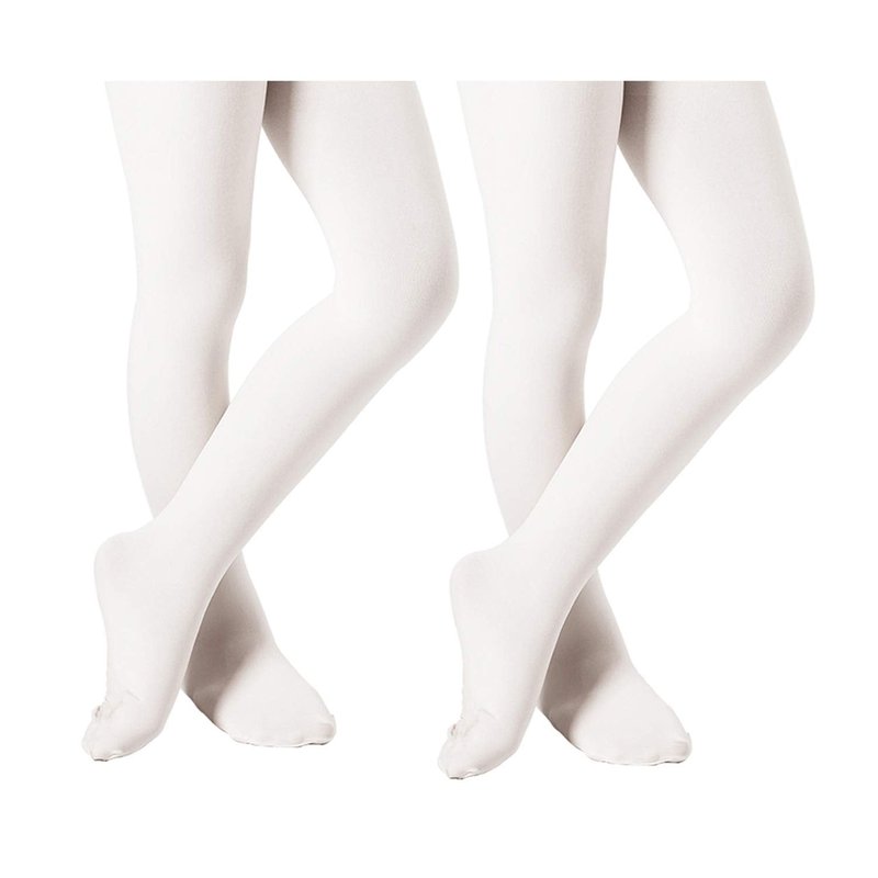 DIPUG Ballet Tights for Girls Dance Tights Toddler Thick Soft Footed Kids White Stockings Size 5t 6 7 8, 2 Pack