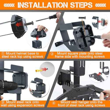 HLOGREE Motorcycle Helmet Holder Rack Wall Mount, Tactical Equipment, Metal Helmet Holder Mount with Hooks, 88lbs Load Capacity, for Motorcycles, Baseballs, Rugby, Military Equipment
