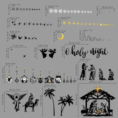 wondever Jesus Nativity Scene Window Clings Holy Night Religious Silhouette Christmas Glass Sticker Decal Anti Collision Double-Side Static Window Decals for Home Xmas Holiday Party