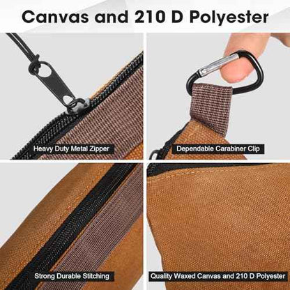 Abbylike 6 Pack Waxed Canvas Tool Bag Set 16 Oz Heavy Duty Canvas Zippered Pouches 12 x 7.5 x 2 Inch Small Waterproof Utility Tool Pouches for Portable Multipurpose Storage Organizer Supplies