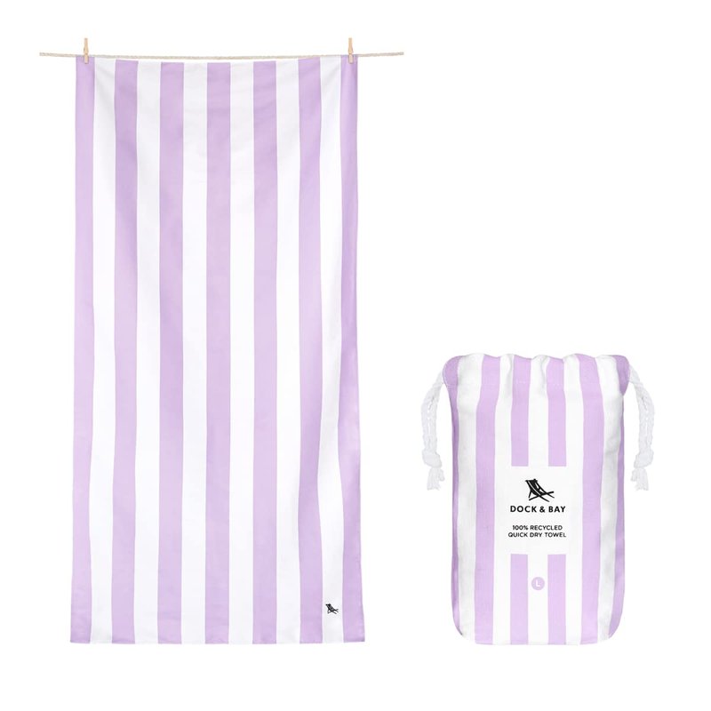 Dock & Bay Customized Beach Towel - Quick Dry, Sand Free - Compact, Lightweight - 100% Recycled - Includes Bag - Cabana Light - Lombok Lilac - Large