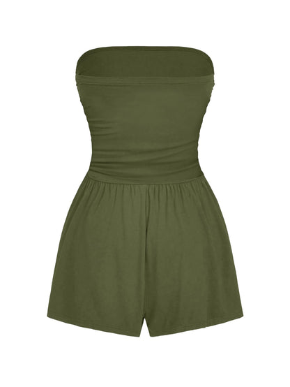 AUXDIO Women Summer Casual Strapless Romper Sleeveless Off Shoulder Short Jumpsuits 2026 Beach Vacation Clothes