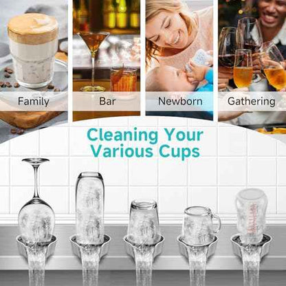 Glass Rinser for Kitchen Sink, High Pressure 360 Degree Rotating Spout Glass Rinser with Pull-out Spray Gun Design, Glass Cup Cleaner Sink Attachment Washer Baby Bottle, Glass Cup, Wine Glass (Silver)