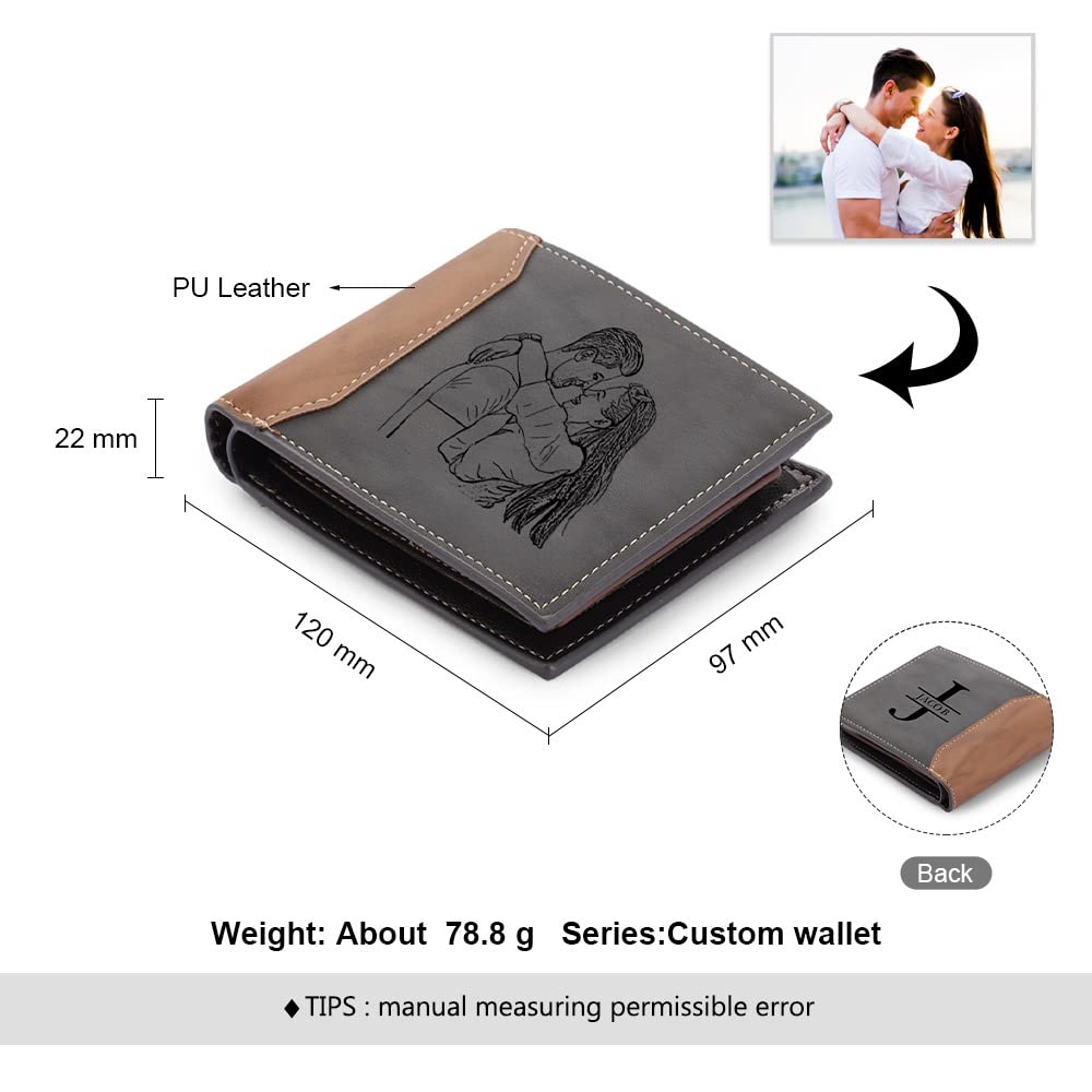 Amsgedhie Customized Wallet for Men Personalized Wallets for Men with Photo Name Bi-fold Leather Mens Wallet for Dad Boyfriend Grandpa Husband Birthday Christmas Valentines Gifts