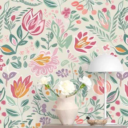 Colorful Peel and Stick Wallpaper Kids Cute Floral Contact Paper for Cabinets Self Adhesive Removable Contact Paper Fun Flower Garden Wallpaper for Bedroom Bathroom Waterproof 17.3inW 78.7inL
