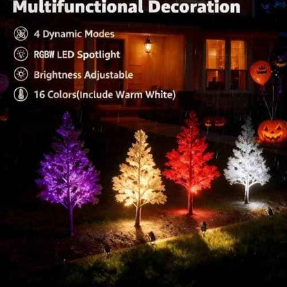 Halloween RGBW Spotlights with Timer, 24W Individual Control Spot Lights Outdoor IP65 Waterproof Landscape Spotlight for Yard Garden, 6 Lights