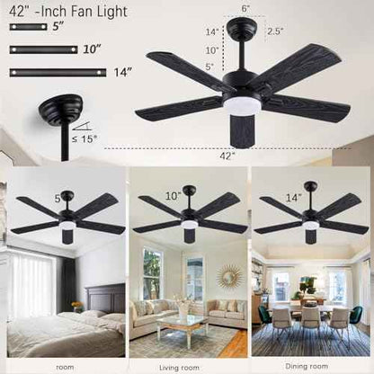 42" Ceiling Fan with Light and Remote,Farmhouse 5 Blades Quiet Reversible DC Motor Ceiling Fans for Modern Indoor/Outdoor/Patio/Living Room/Bedroom(Black/Walnut)