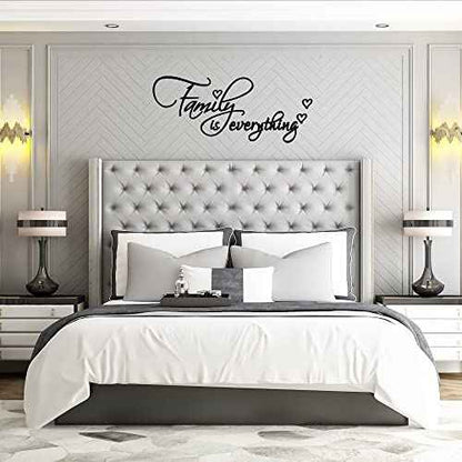 Family is Everything Heart Shape - Carved Black Vinyl Quotes Wall Decal Room Decoration Home Decor Art Letters Lettering Words for Living Room Bedroom