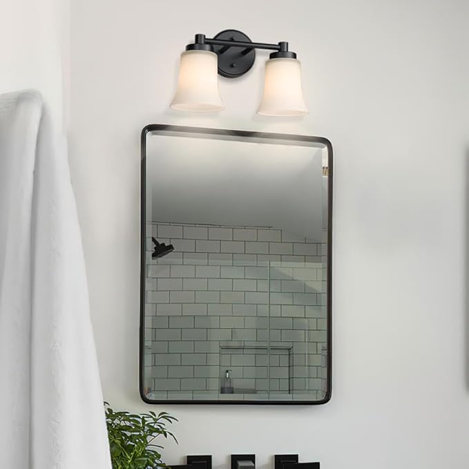 XiNBEi Lighting Bathroom Vanity Light, Vintage 2 Light Sconces Wall Light with Glass, Black Wall Mounted Light XB-W1235-2-MB