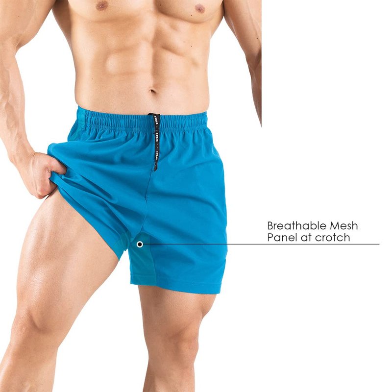 Gaglg Men's 5" Running Shorts 2 Pack Quick Dry Athletic Workout Gym Shorts with Zipper Pockets Light Blue/White,X-Large