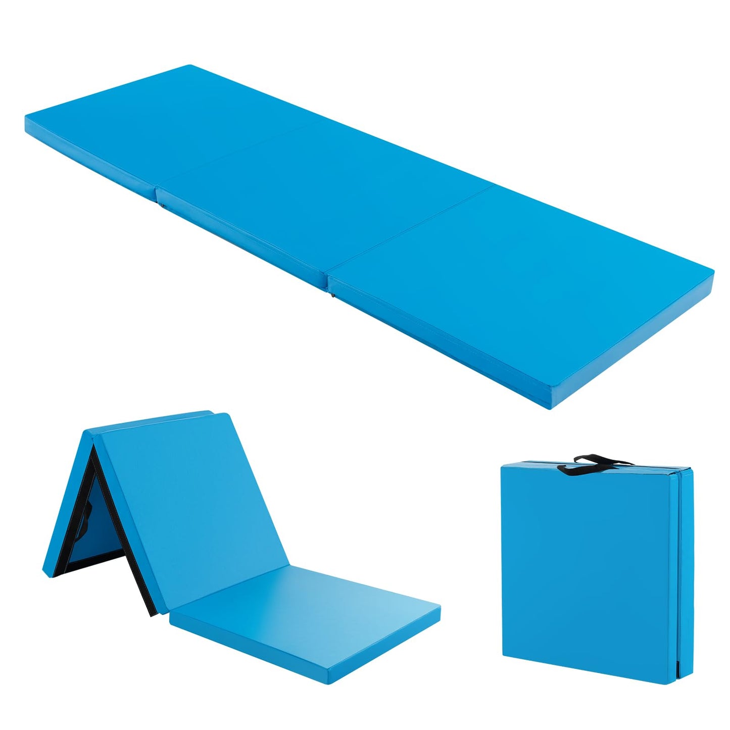 Giantex 6'x2' Tri-Fold Gymnastics Mat with Carry Handles Tumbling Exercise Gym Mat for Aerobics, Yoga, Stretching, MMA (Blue)