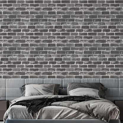 CAX Brick Peel and Stick Wallpaper Grey Brick Wallpaper 17.5''x120'' Textured Bricky Contact Paper Self-Adhesive Removable Faux Peel and Stick Wallpaper for Fireplace Kitchen Home Decoration Vinyl