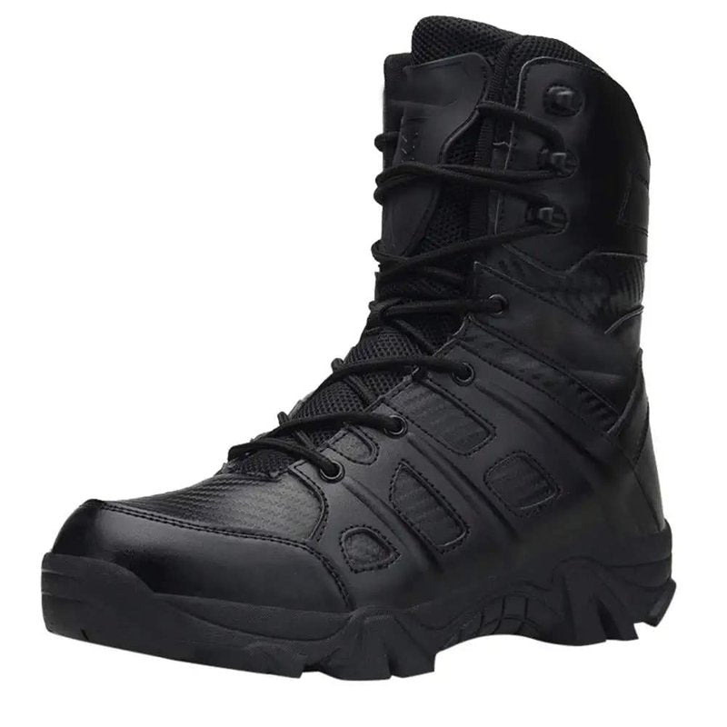 BORAMAX Men's Hiking Shoes Stealth Force Waterproof Black Tactical Boots, Men Leather Side Zip Military Combat Desert Boots