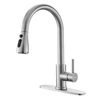 Ibergrif Kitchen Faucets with Pull Down Sprayer, Single Handle High Arc Brushed Nickel Stainless Steel 1 or 3 Hole Kitchen Sink Faucet with Deck for RV Laundry Farmhouse Bar