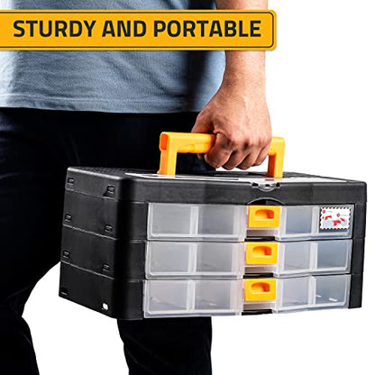 CANOPUS Craft Organizer with Drawers, 15-in Modular Drawer Case, Storage Organizer with Transparent Drawers, Portable Plastic Tool Box for Small Tools, Crafts, Screws, Bolts, Hardware and Small Parts