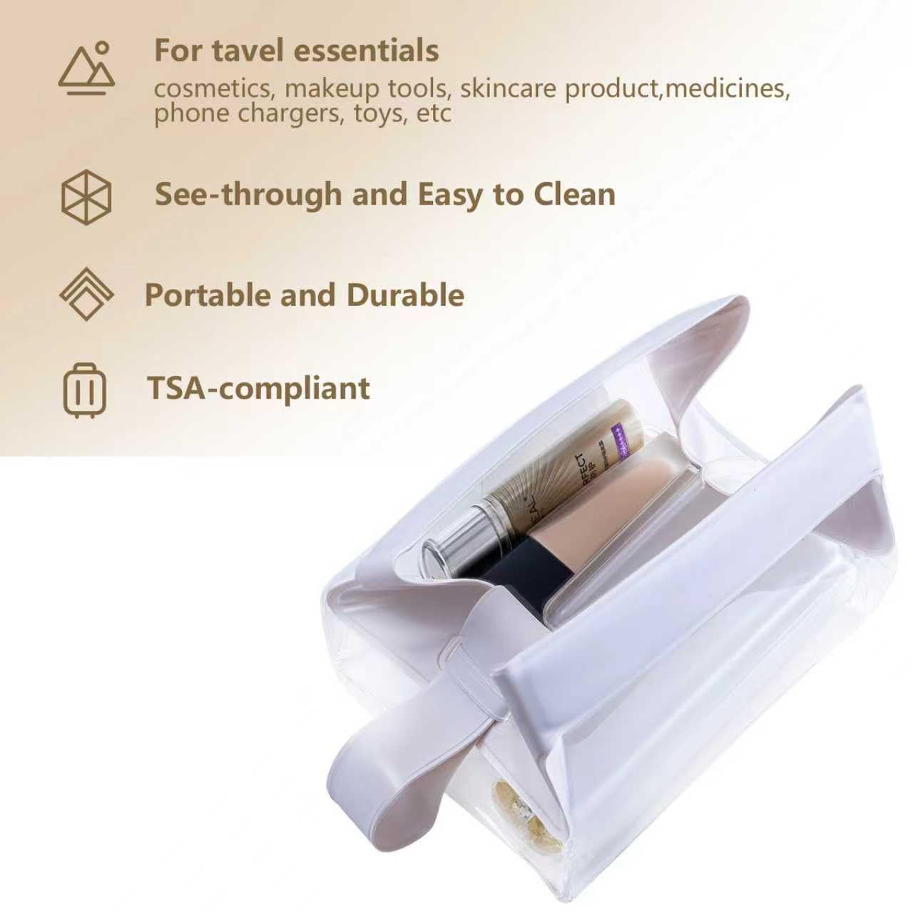 Uriyesobida TSA Approved Clear TPU Toiletry Bag with Magnetic Closure Leak Resistant Makeup Bag Cosmetic Pouch Dopp Kit Travel Essentials Bag Magnetic Travel Container Organizer Pouch (Beige)