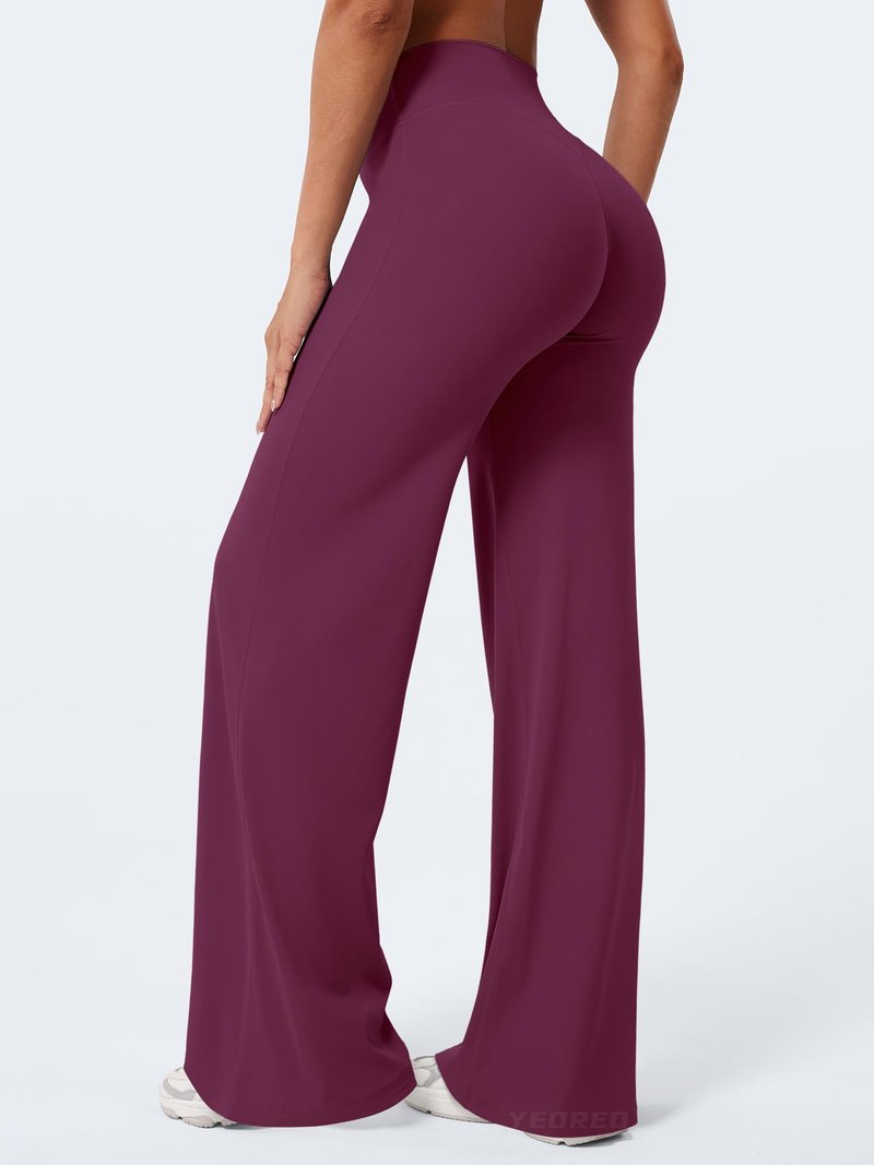 YEOREO Workout Leggings Womens No Front Seam Straight Leggings 33" High Waist Buttery Eddiy Gym Yoga Pants Black Cherry XL