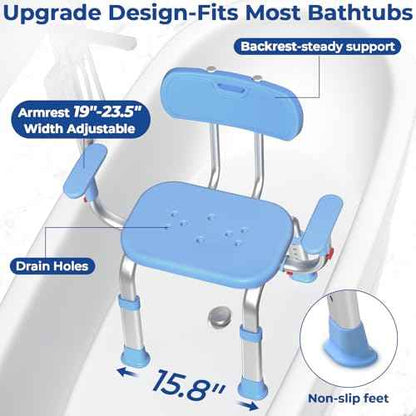KingPavonini Shower Chair for Inside Shower with Arms and Back, Height & Width Adjustable Heavy Duty Shower Seat for Inside Tub(550 lb), Shower Chair for Elderly and Disabled