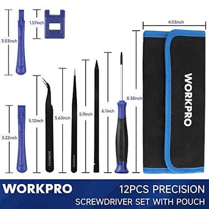 WORKPRO 12 in 1 Torx Screwdriver Set with T3 T4 T5 T6 T8 T10 Security Torx Bit & Tweezers, Precision Magnetic Screwdrivers, Pry Bars, Spudger for Eyeglass, Watch, Computer, Laptop, Phone, with Pouch