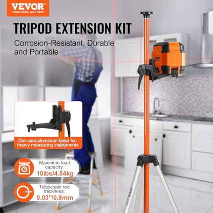 VEVOR Laser Level Tripod, 1/4"-20 & 5/8"-11 Thread Mount, 40.94-133.85 inch Height Adjustment with Level Bubble & Heavy-duty Stand, Extendable Pole Lightweight Aluminum Tripod for Laser Scanner