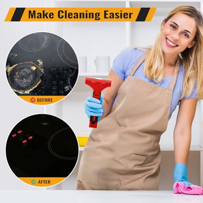 Razor Blade Scraper with Long Handle, 4 Inch Scraper with 15 Pcs Razor Blades, Scrapper for Cleaning Glass Windows, Tile Walls/Floors, Kitchen Stove Top/Oven/Cooktop, Paint/Sticker/Caulk Remover Tool