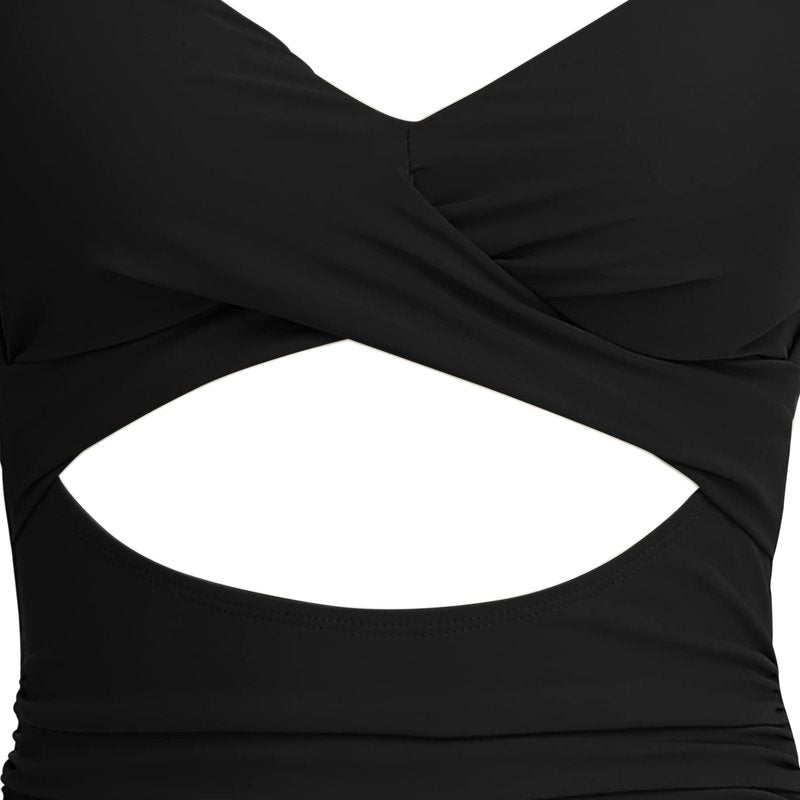 Eomenie Women's One Piece Swimsuits Tummy Control Cutout High Waisted Bathing Suit Wrap Tie Back 1 Piece Swimsuit Black