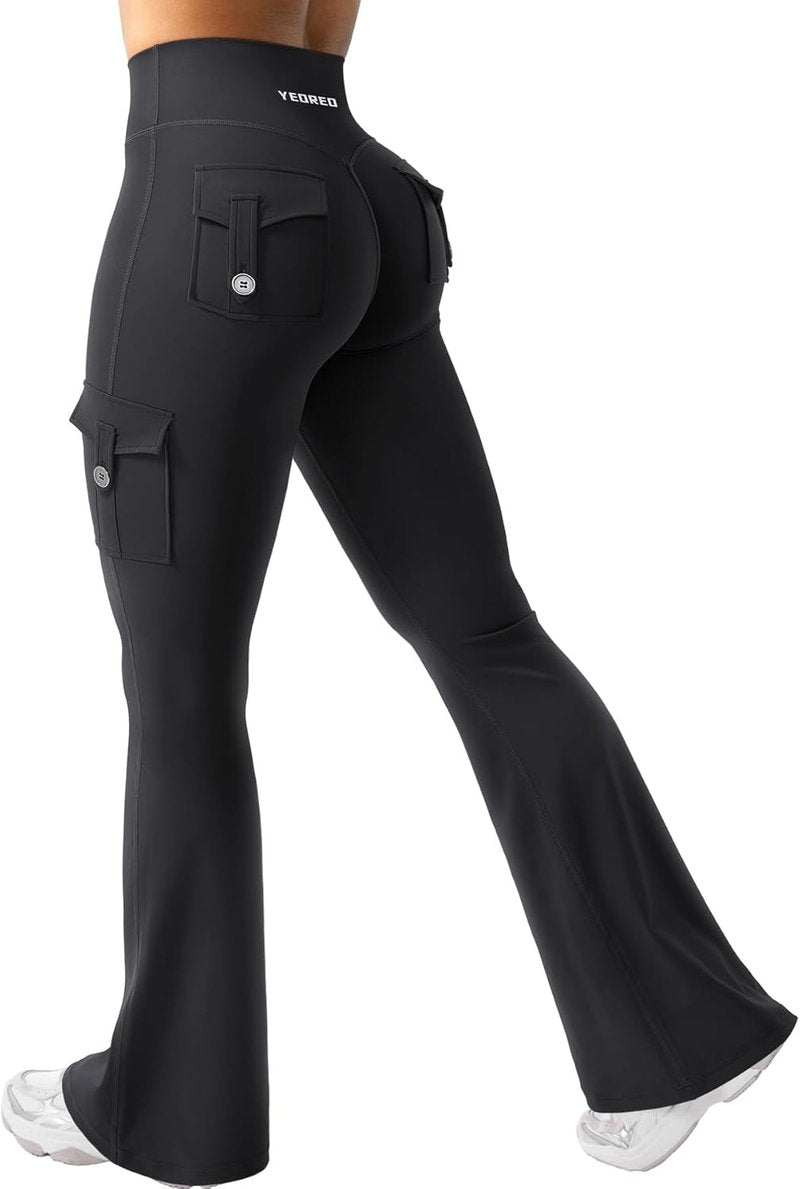 CoreFlex Women's High-Waisted Flare Leggings - Scrunch Design with Pockets | Gym & Yoga Wear