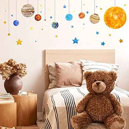 Planets and Space Wall Decals, Removable Solar System Wall Stickers, Cartoon Stars Wall D?cor, Peel and Stick Universe DIY Art Murals Vinyl Wallpaper for Kids Boys Bedroom Nursery Decoration