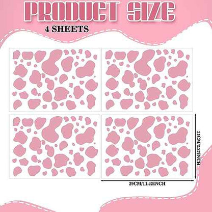 184 Pcs Cow Print Stickers, Adhesive Wall Stickers Cow Print Vinyl Art Decal Removable Wall Decor Waterproof Animal Design Decals for Bedroom Living Room Nursery(Pink)