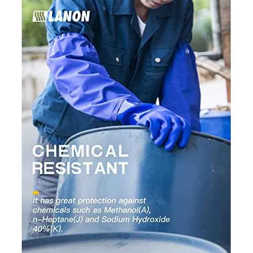 LANON 26" Elbow Length PVC Chemical Resistant Gloves, Heavy-Duty Long Rubber Gloves, Acid, Alkali & Oil Protection, XXL