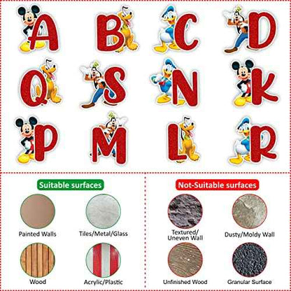 Micky Mouse Alphabet A?Z Wall Sticker ? Cartoon Character Educational Wall Decals for Room, Nursery, Classroom, Playroom ? Removable and Waterproof Alphabet Wall Art for Learning and Decoration
