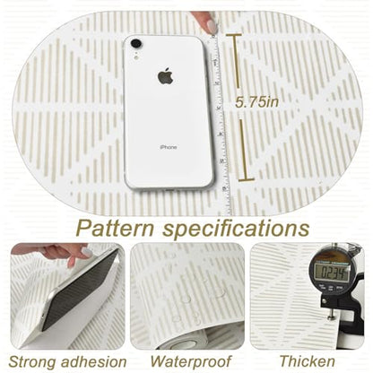 Modern Geometric Peel and Stick Wallpaper Boho Contact Paper for Cabinets and Drawers 78.7inL17.3inW Neutral Striped Self Adhesive Removable Wallpaper for Bedroom Bathroom Waterproof Beige