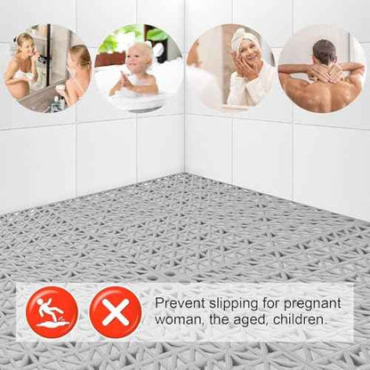 MYFAMIREA Modular Interlocking Cushion 24 Pack 11.8" x 11.8" Rubber Floor Tiles Non-Slip Splicing Drainage Mats for Deck, Pool, Outdoor Shower, Patio, Balcony, Indoor Bathroom, Kitchen, Yard (Gary)
