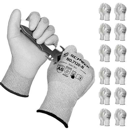 Schwer 12 Pairs ANSI A6 Cut Resistant Gloves CR7120 Cut Proof Work Gloves, Touchscreen, for Men and Women Used for Woodworking, Glass Cutting, Construction, Cargo Handling, Car Repair, L
