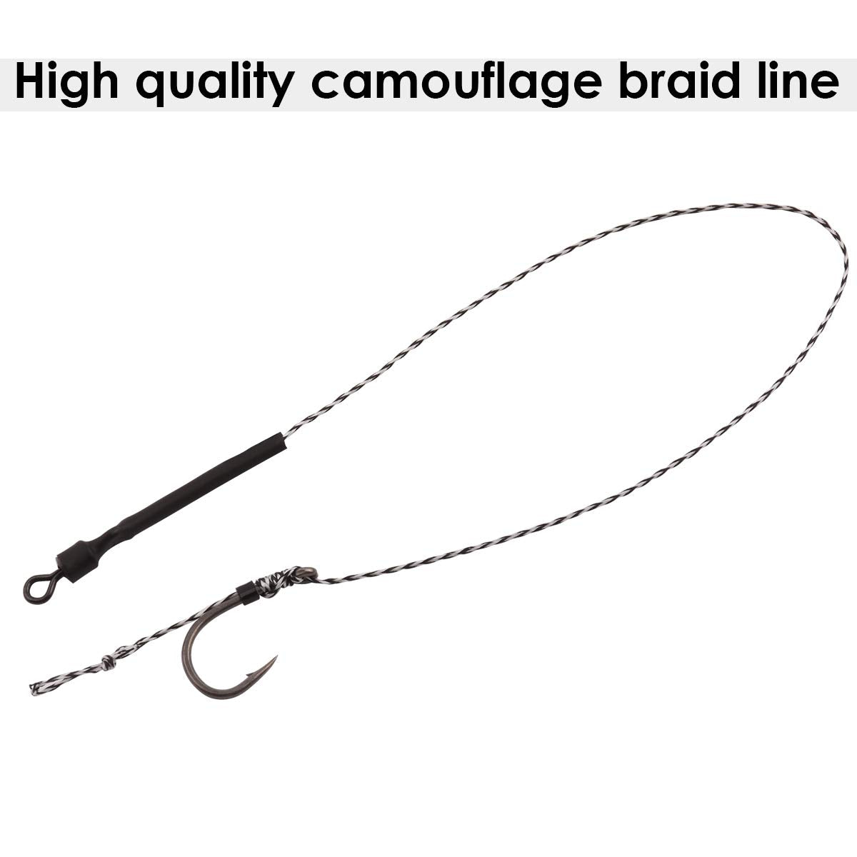 Luroad Carp Fishing Hair Rigs, 20 Pcs Curved Barbed Carp Hook Anti-Tangle Swivel Braided Thread line with 3 Card Boilie Bait Stops Dumbell Stoppers and Stringer Needle, Size 2 4 6 8