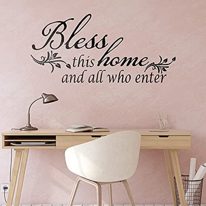 Living Room Wall Decals Stickers Bless This Home and All Who Enter Removable Vinyl Quotes Black Flowers Vine Wall Stickers Butterfly Wall Sticker Murals Peel and Stick Art for Home Decorations