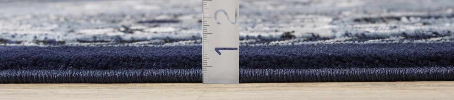 HADBA Modern 5x7 Navy Traditional Living Room Rug - Area Rugs for Living Room Dining & Bedroom - Hand Carved Runner Carpet - Durable Polyester - Non-Fade Stain-Resistant - Turkish Made