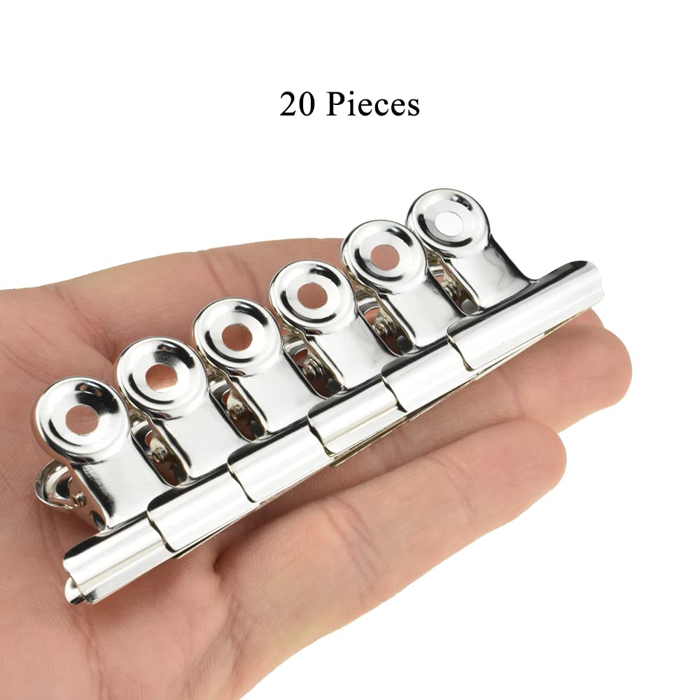 HAHIYO 1.25inch Silver Bulldog Clips Metal File Hinge Binder Clips Clamps Save Space Strong Spring Jaws Rock Solid Grip Book Lay Flat Deburred Edge for Hang Photos Wall Grid Dog Food 20PCS