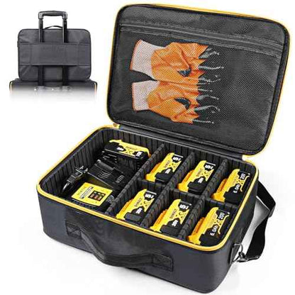Luxtude Extra Large Battery Case for Dewalt/Milwaukee/Ryobi 12V/18V/20V Battery & Charger, Tool Batteries Organizer Case for DEWALT Holds 20V 2.0/3.0/4.0/5.0/6.0/9.0-Ah Batteries, Adapter,Bag Only