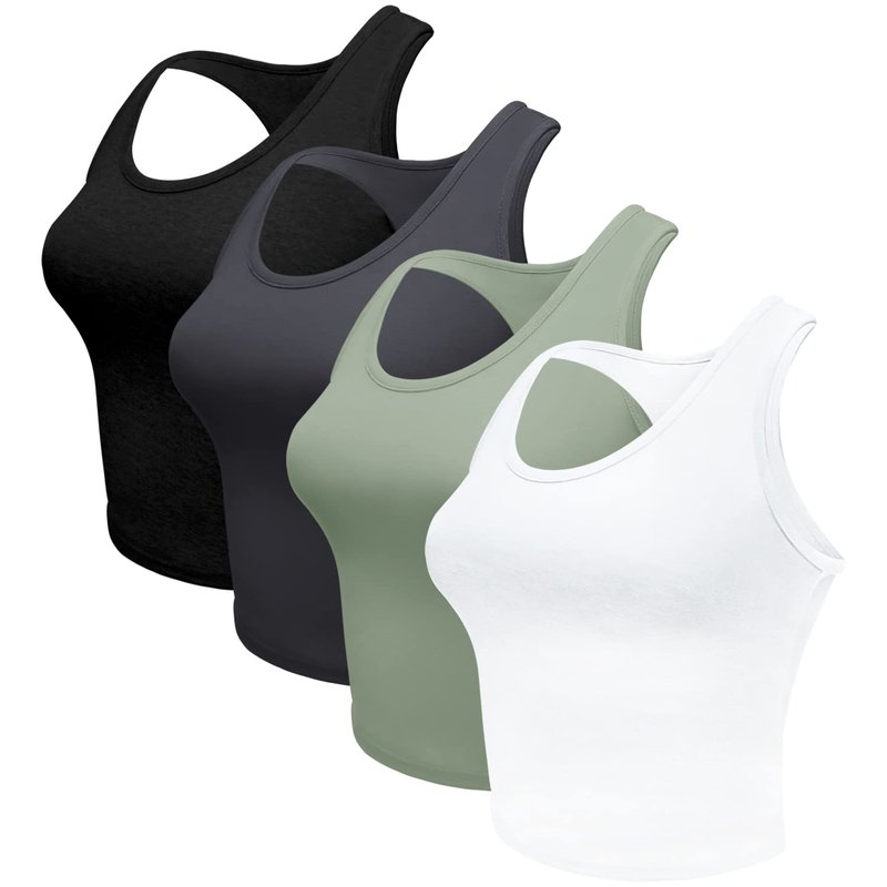4 Pieces Women's Crop Tops Cotton Basic Tank Tops Racerback Sleeveless Sports Workout Crop Tank Tops