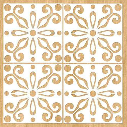 4PCS Reusable Mexican Talavera Pattern Stencils 8x8 Inches for Floors, Walls, Tiles, Concrete, Fabric, Wood & Furniture