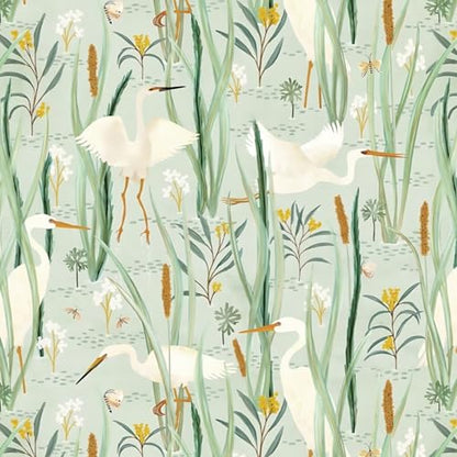 Ismoon Green Peel and Stick Wallpaper Boho Nursery Wall Paper Crane Egret Light Green Contact Paper Vinyl Removable Wallpaper for Cabinets Shelf 16.1x78.7in