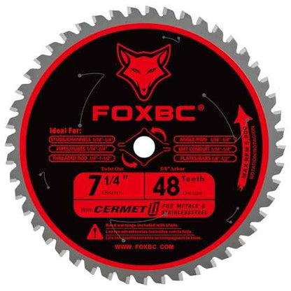 FOXBC 7 1/4 inch Metal Circular Saw Blade 48 Teeth, Metal and Stainless Steel Cutting Saw Blade, Ceramic Carbide with 5/8 Arbor - 2 Pack