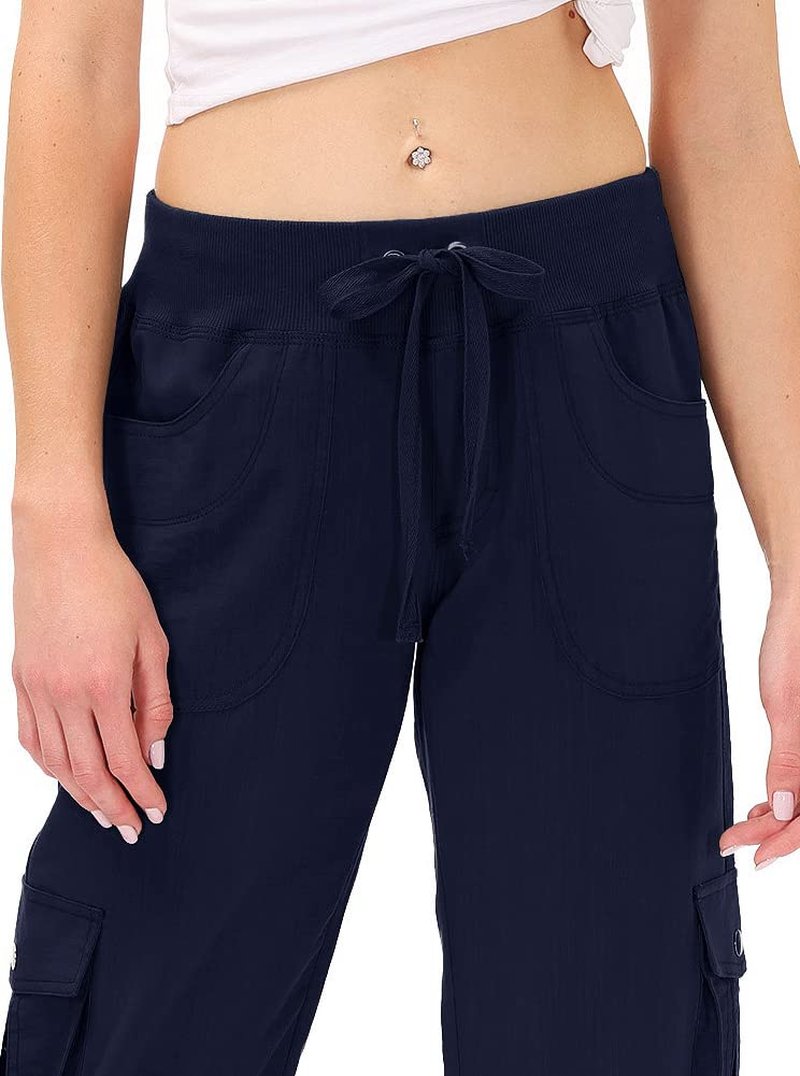Hiking Cargo Shorts for Women Dry Fit Active Capri Pants for Camping with Pockets Navy X-Large