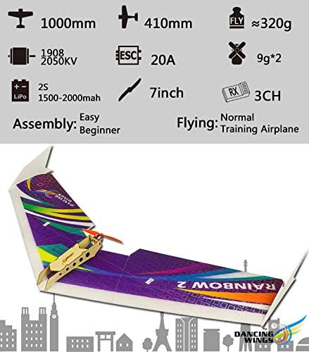 DW Hobby Electric Micro Flying Wing 1000mm Rainbow ZAGI Plane to Build (E0601)